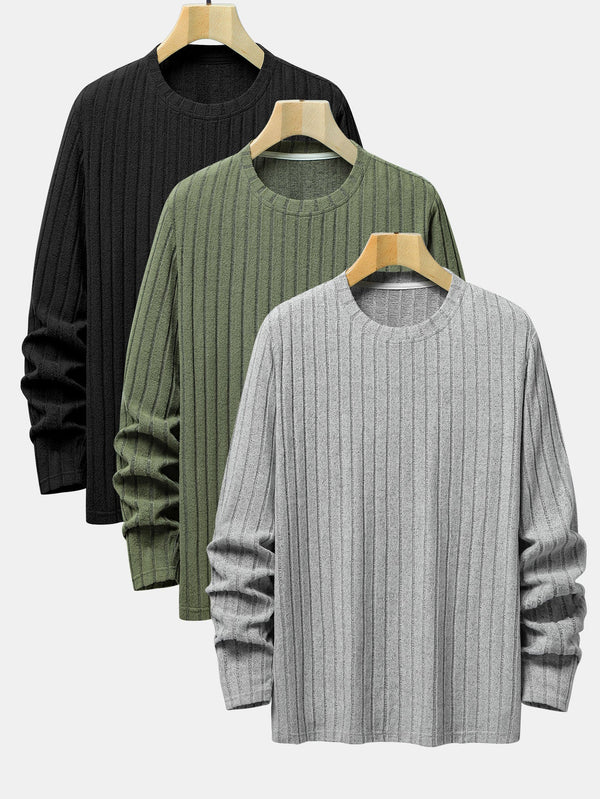 3 Pieces Long Sleeve Knit Ribbed T-Shirts