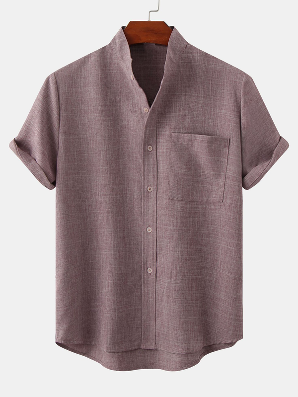 Man Stand Collar Shirt Whit Pocket