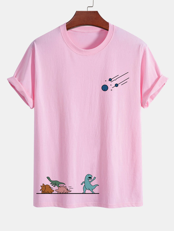 Regular Fit Dinosaurs Avoid Meteorites Print Cotton T-Shirt