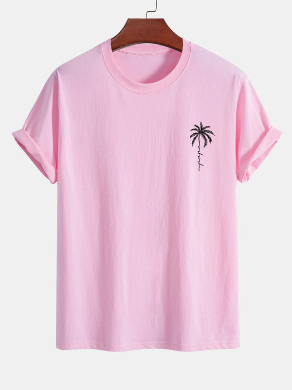 Regular Fit Palm Tree Slogan Print Cotton T-Shirt