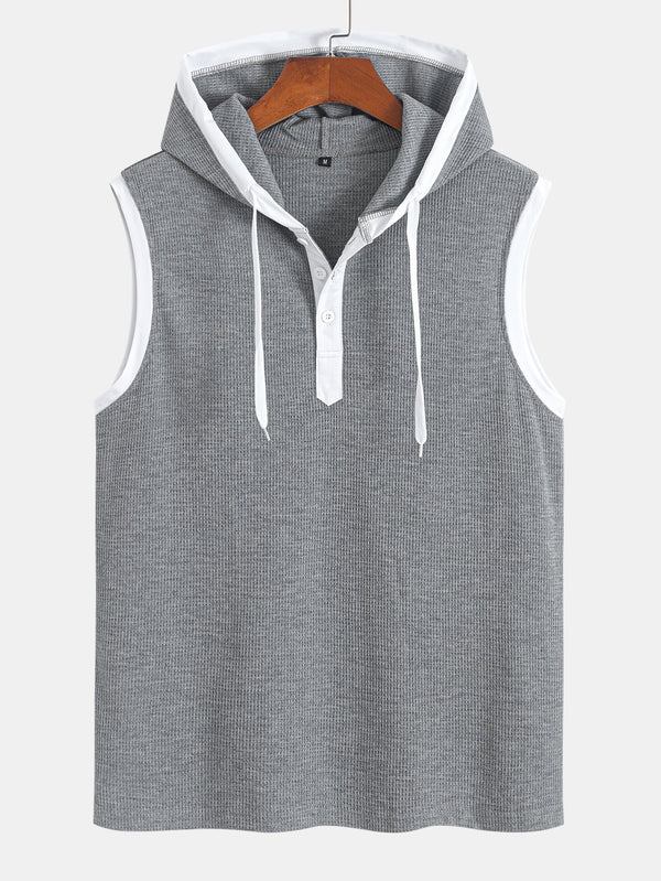 Contrast Waffle Half Open Hooded Vest