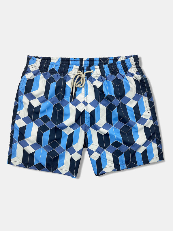 Geometric Color Block Print Swim Shorts