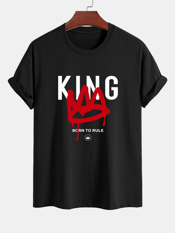 Regular Fit Crown King Print Cotton T-Shirt