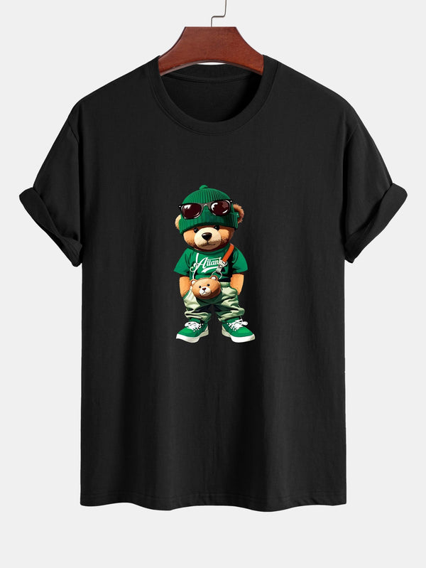 Regular Fit Trendy Bear Print Cotton T-Shirt