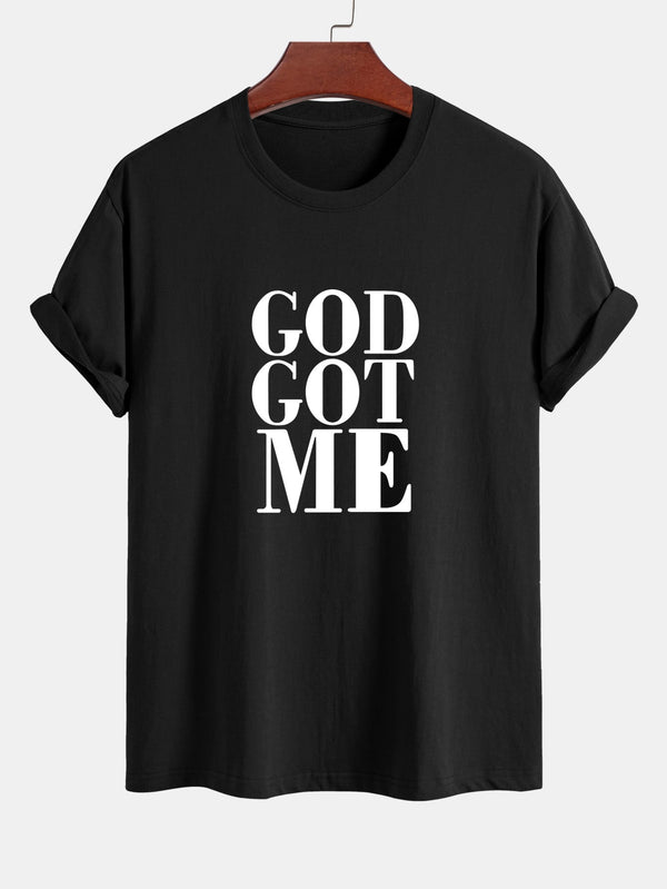 Regular Fit God Got Me Print Cotton T-Shirt