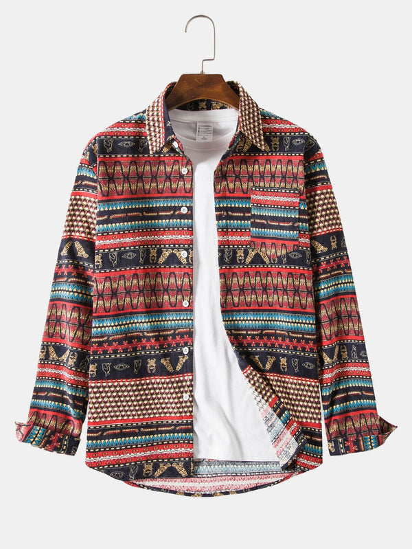 Long Sleeved Tribal Print Corduroy Shirt