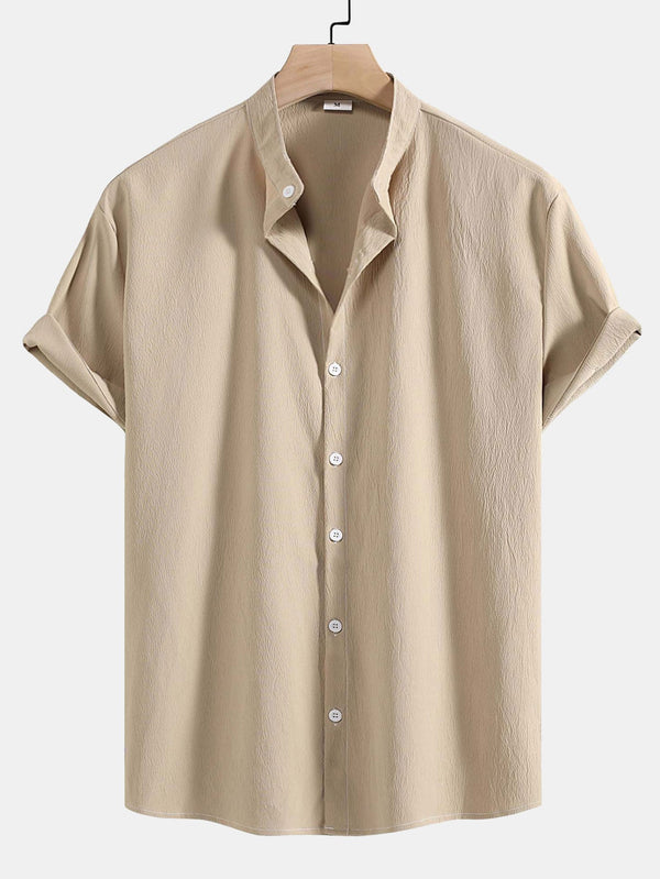 Wrinkled Texture Stand Collar Shirt