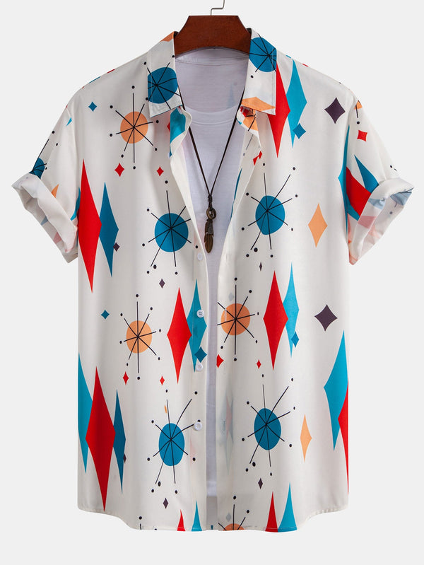 Atomic Geometric Print Button Up Shirt