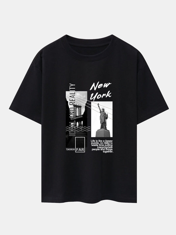 New York City Scenery Print Drop Shoulder Oversize T-Shirt