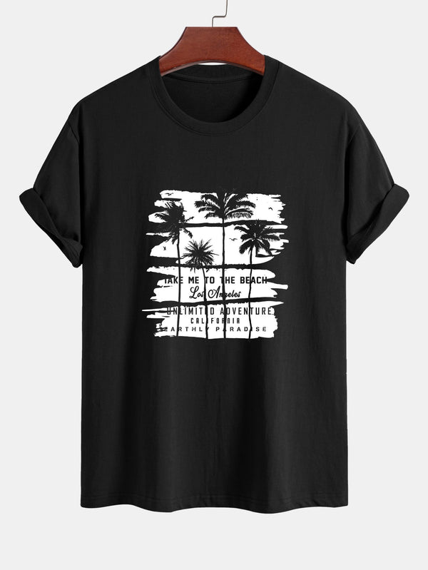 Regular Fit Palm Tree Silhouette Print Cotton T-Shirt
