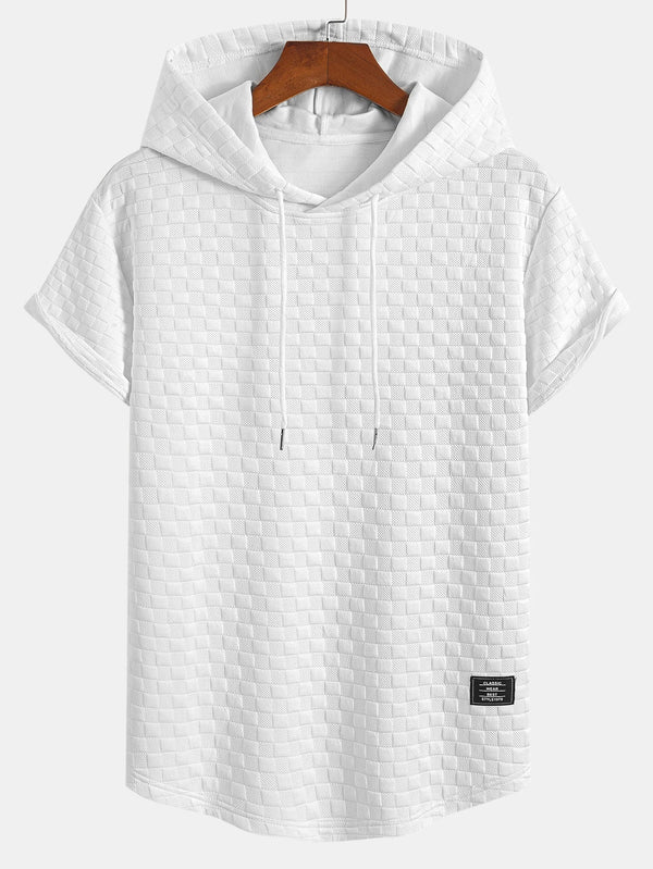 Checkerboard Jacquard  Arc Hem Hooded T-Shirt
