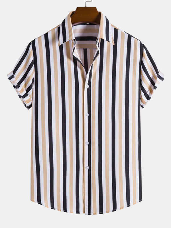 Man Striped Print Button Up Shirt