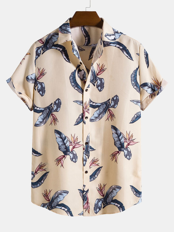 Tropical Plants Print Button Up Shirt
