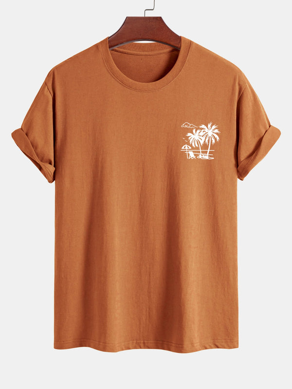Regular Fit Palm Tree Print Cotton T-Shirt
