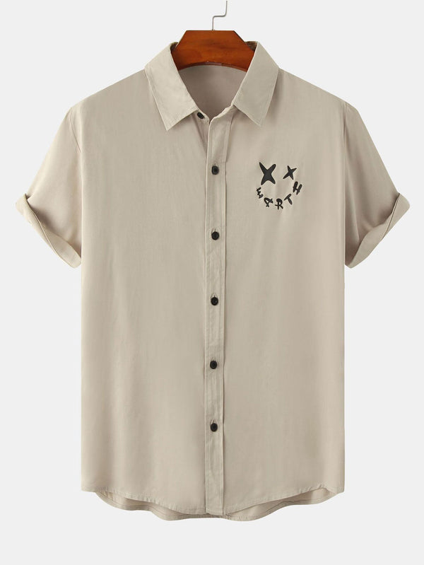 Smiley Graphic Print Button Up Shirt
