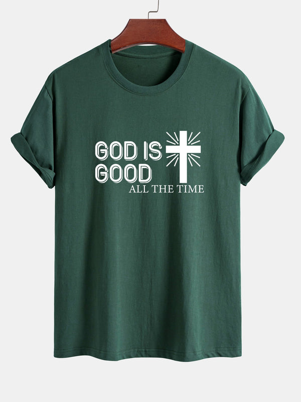 Regular Fit God Is Good Cross Print Cotton T-Shirt
