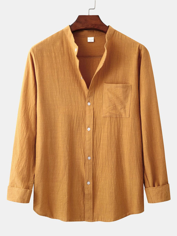 Long Sleeved Textured Stand Collar Shirt