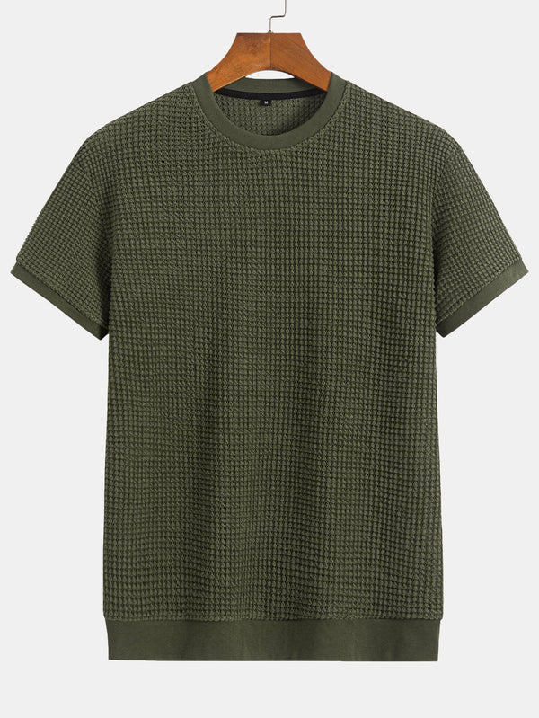 Short Sleeve Waffle Ribbed Hem T-Shirt