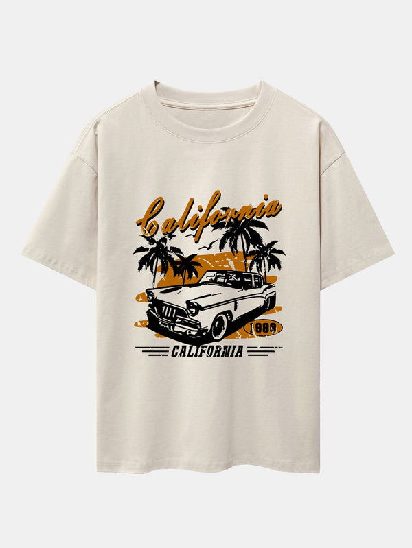 California Car Print Drop Shoulder Oversize T-Shirt