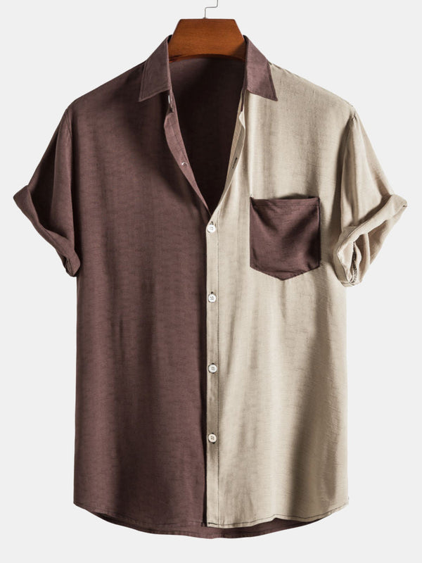 Contrast Color Lapel Cotton Shirts #This item will shrink after washing, so we highly recommend choosing one size up#