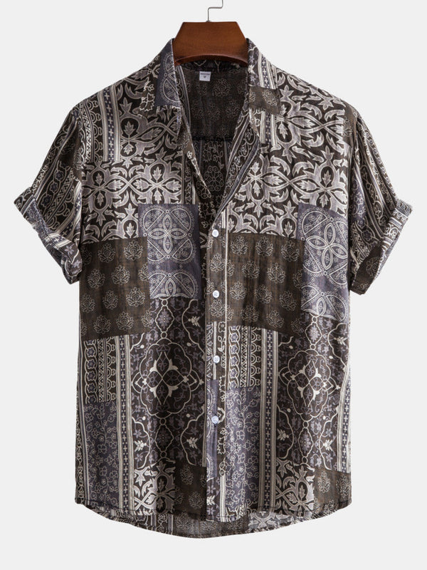 Vintage Print Revere Collar Shirts
