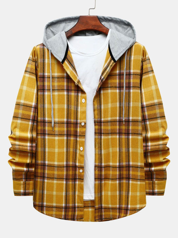 Contrast Button Up Hooded Shirt