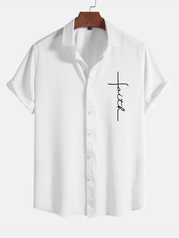 Faith Letter Print Button Up Shirt