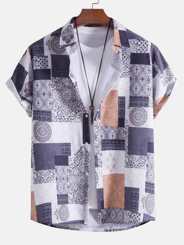 Tile Patchwork Print Button Up Shirt