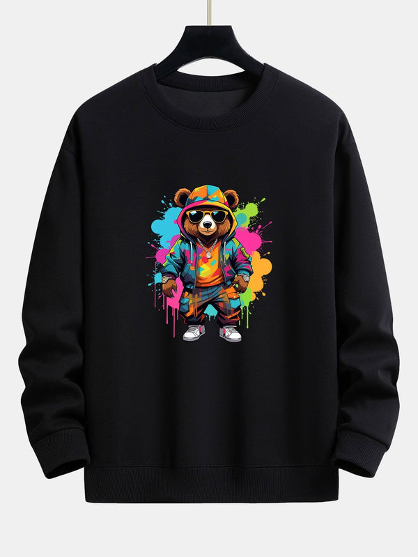 Splash Colorful Bear Print Relax Fit Sweatshirt