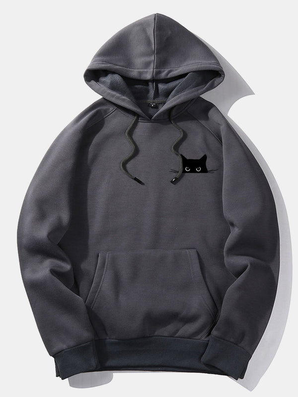 Black Cat Print Hoodie