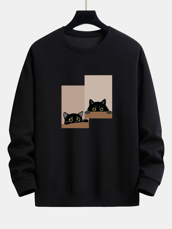 Black Cat Staring Print Relax Fit Sweatshirt