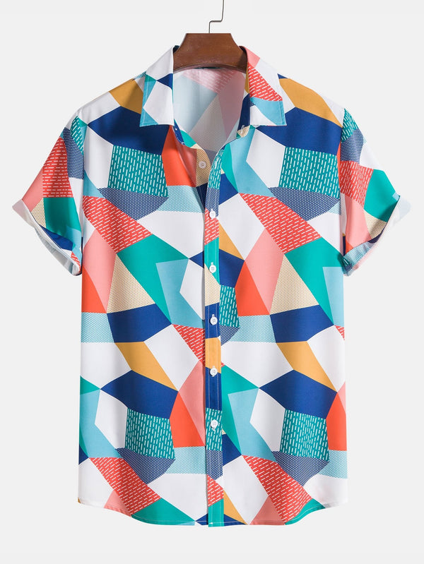 Color Block Geometric Print Shirt