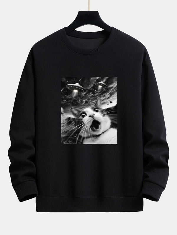 Universe UFO Cat Print Relax Fit Sweatshirt