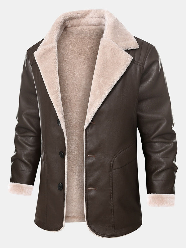 Faux Fur Lined PU Leather Blazer