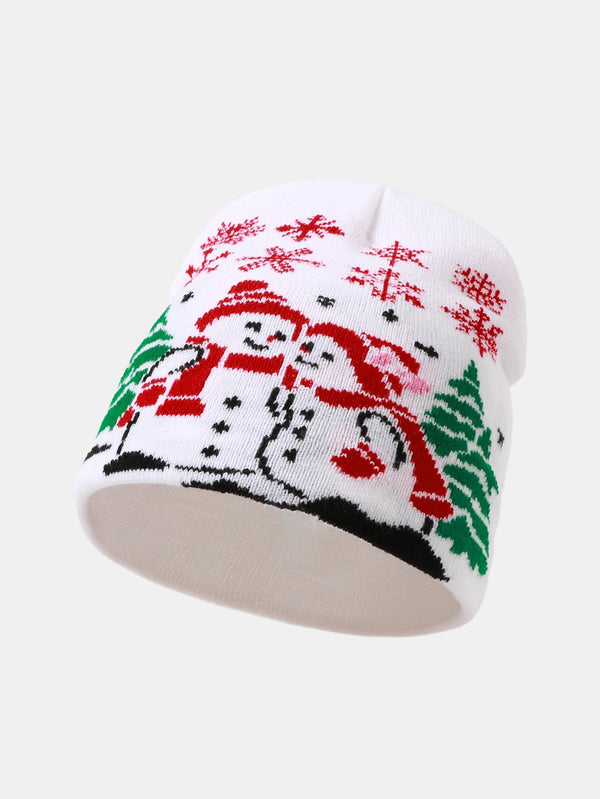 Snowman Couple Pattern Jacquard Knitted Hat