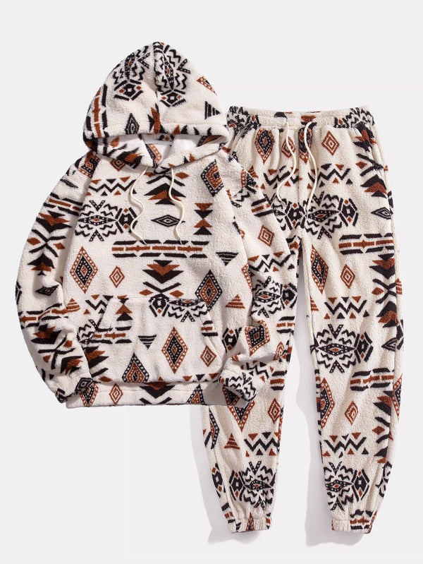 Aztec Print Teddy Hoodie & Jogging Pants