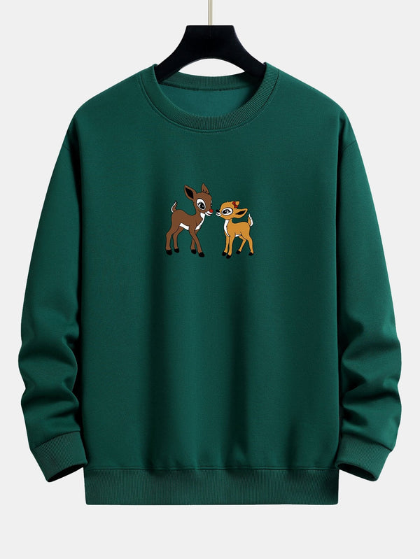 Two Little Deer Print Relax Fit Sweatshirt